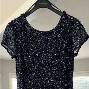 Adrianna Pappell Short Sleeve Sequin Mesh Gown - Navy